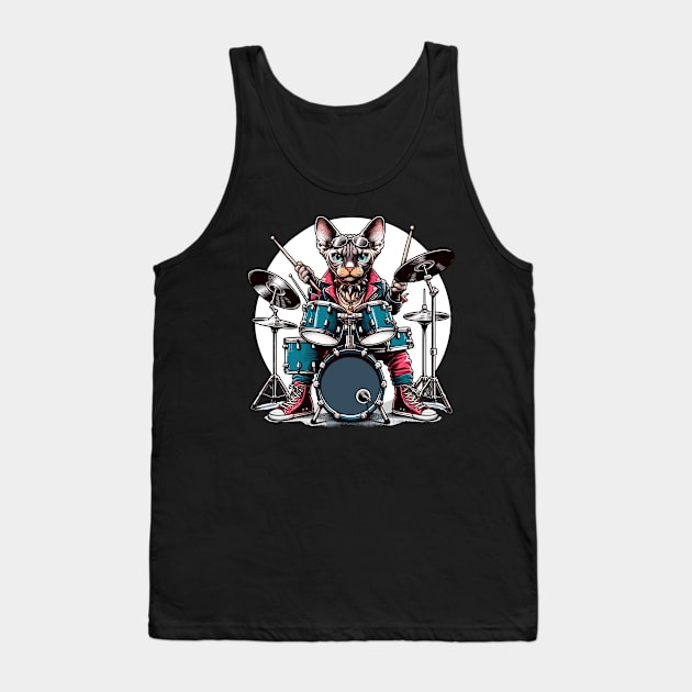 Devon Rex Cat Playing Drums Tank Top by Graceful Designs